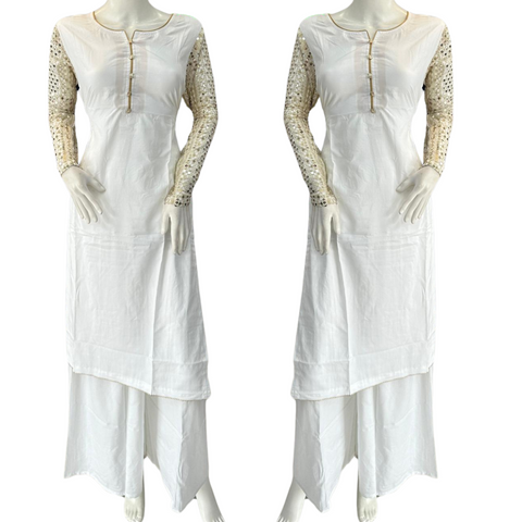 White Eid 2PC Linen Silk Shalwar Kameez Plazzo Ready to wear SS3669