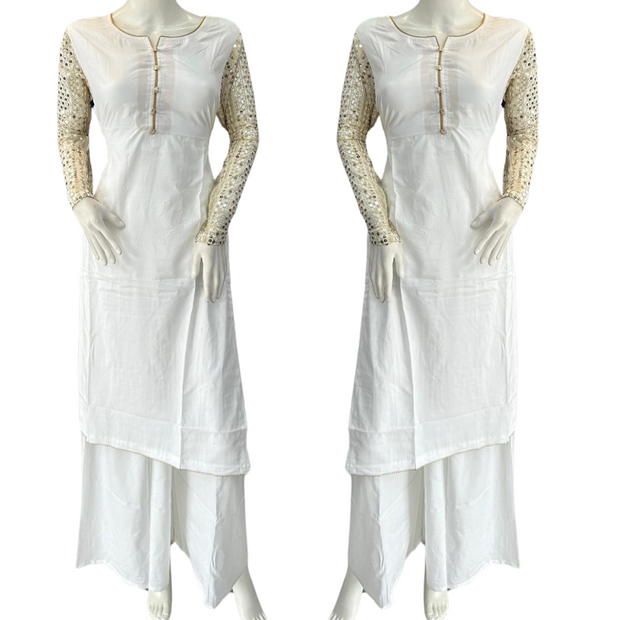 White Eid 2PC Linen Silk Shalwar Kameez Plazzo Ready to wear SS3669
