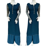 Blue Eid 2PC Linen Silk Shalwar Kameez Plazzo Ready to wear SS3672