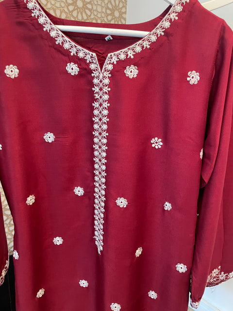 Maroon 2PC Linen Shalwar Kameez Dress SS3867