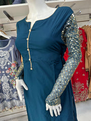 Blue Eid 2PC Linen Silk Shalwar Kameez Plazzo Ready to wear SS3672