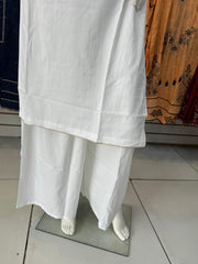 White Eid 2PC Linen Silk Shalwar Kameez Plazzo Ready to wear SS3669