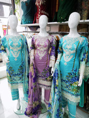 Lawn Elaf Inspired  Blue 3PC Shalwar Kameez Ready to wear SS3693