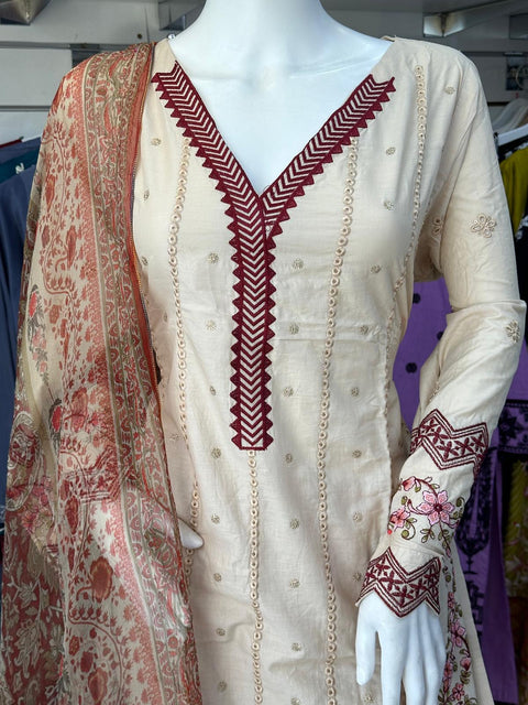 Cotton Chikankari 3PC Shalwar Kameez Ready to wear SS3766