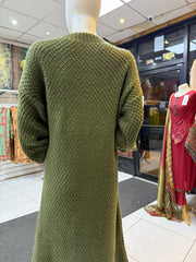 Green Knitwear Textured Winter Dress WC017