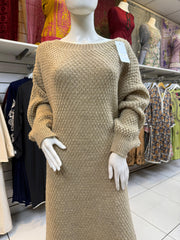 Gold Knitwear Textured Winter Dress WC016