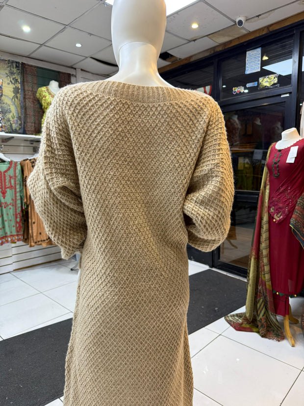 Gold Knitwear Textured Winter Dress WC016