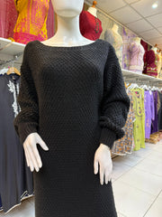 Black Knitwear Textured Winter Dress WC018