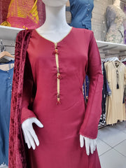 Maroon Wool Mix Palachi Shawl 3PC Shalwar Kameez Dress SS3824