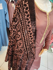 Brown Wool Mix Palachi Shawl 3PC Shalwar Kameez Dress SS3832