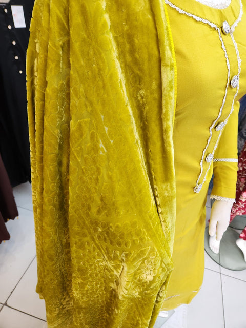 Mustard Wool Mix Palachi Shawl 3PC Shalwar Kameez Dress SS3831