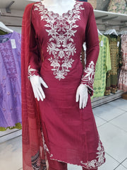 Maroon 3PC Linen Shalwar Kameez Dress SS3891