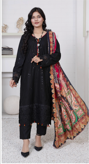 Black Linen Embroidered 3PC Shalwar Kameez Ready to wear SS3767