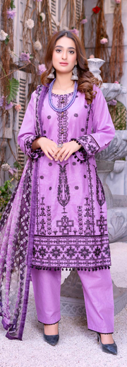 Cotton Purple 3PC Shalwar Kameez Ready to wear SS3683