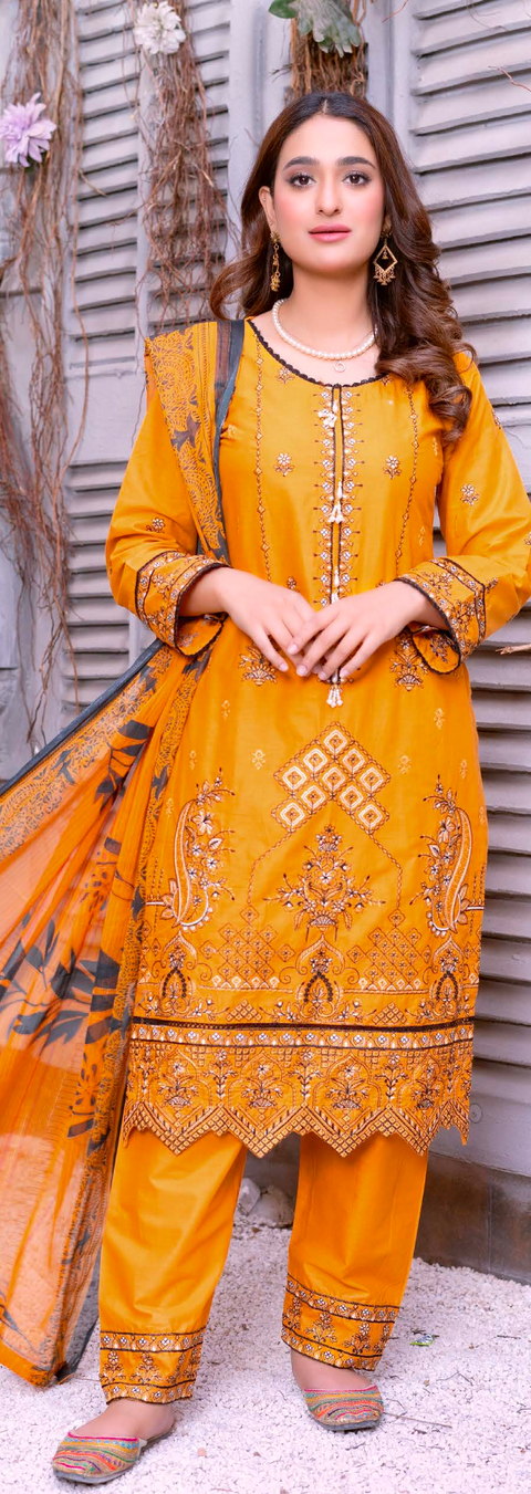 Cotton Mustard 3PC Shalwar Kameez Ready to wear SS3686