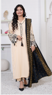 Cream Linen 3PC Shalwar Kameez Ready to wear SS3768