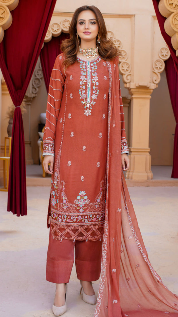 Eid SS3911- Chiffon Embroidery Farshi - Readymade - Shalwar Kameez 3PC