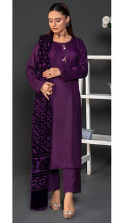 Purple Wool Mix Palachi Shawl 3PC Shalwar Kameez Dress SS3830