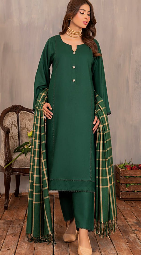 Green Wool Mix Winter Shawl 3PC Shalwar Kameez Dress SS3820