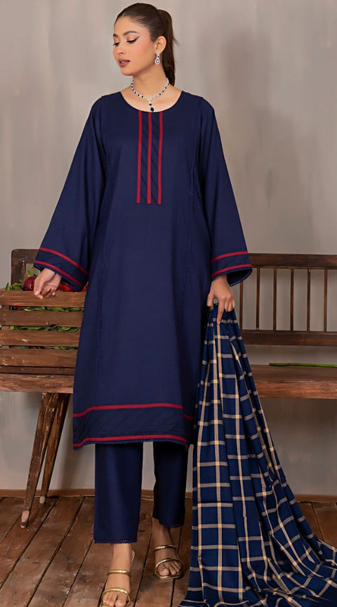 Navy Wool Mix Winter Shawl 3PC Shalwar Kameez Dress SS3822