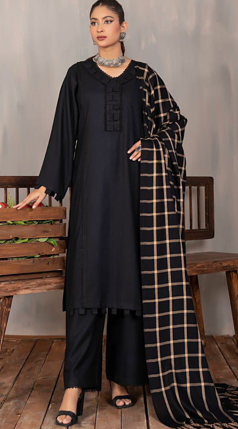 Black Wool Mix Winter Shawl 3PC Shalwar Kameez Dress SS3818