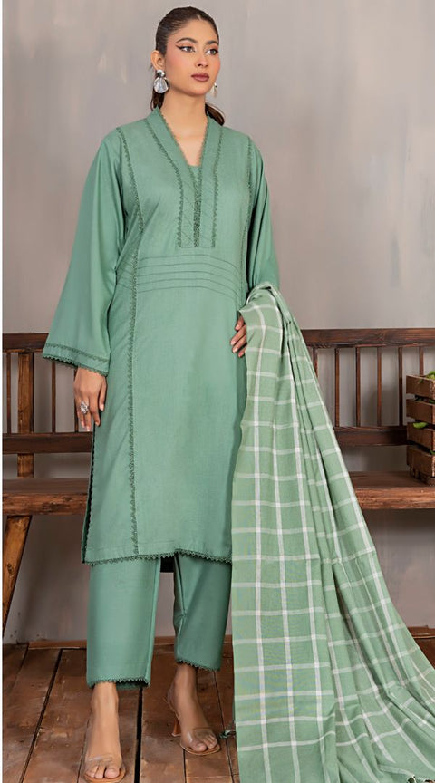 Green Wool Mix Winter Shawl 3PC Shalwar Kameez Dress SS3819