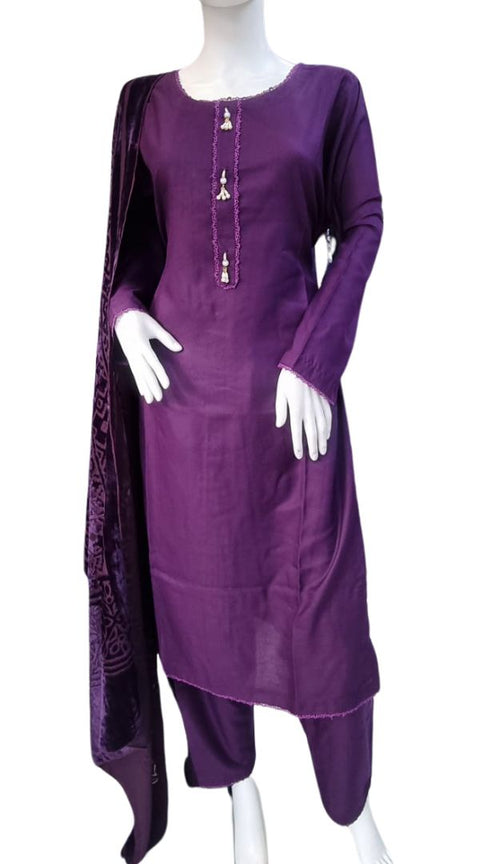 Purple Wool Mix Palachi Shawl 3PC Shalwar Kameez Dress SS3826