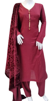 Maroon Wool Mix Palachi Shawl 3PC Shalwar Kameez Dress SS3824