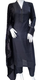 Black Wool Mix Palachi Shawl 3PC Shalwar Kameez Dress SS3827