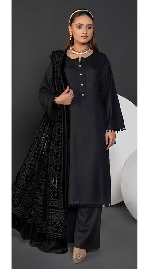 Black Wool Mix Palachi Shawl 3PC Shalwar Kameez Dress SS3833