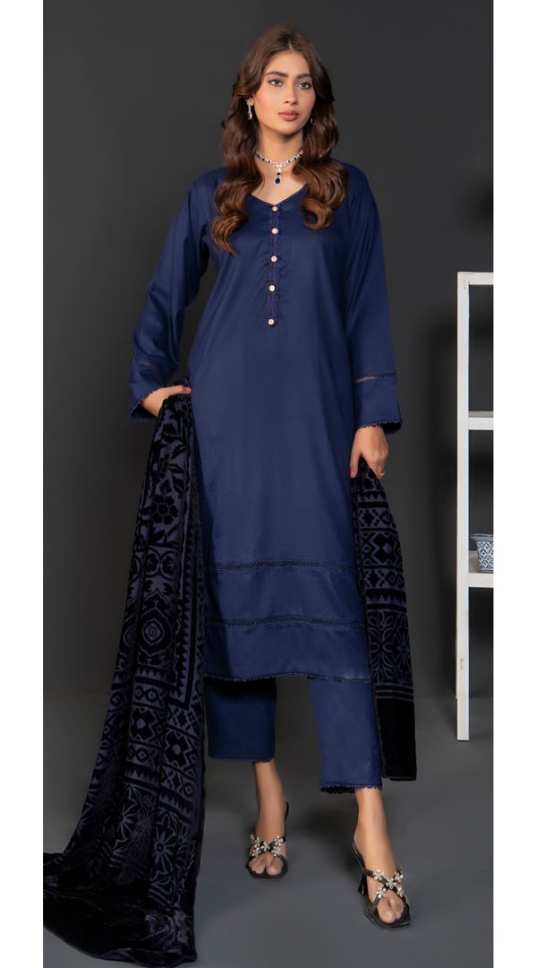 Navy Wool Mix Palachi Shawl 3PC Shalwar Kameez Dress SS3829