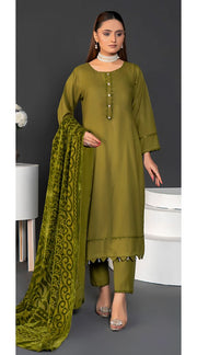 Olive Wool Mix Palachi Shawl 3PC Shalwar Kameez Dress SS3828