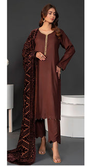 Brown Wool Mix Palachi Shawl 3PC Shalwar Kameez Dress SS3832