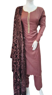 Brown Wool Mix Palachi Shawl 3PC Shalwar Kameez Dress SS3832