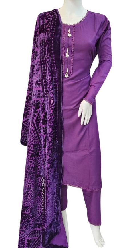 Purple Wool Mix Palachi Shawl 3PC Shalwar Kameez Dress SS3830