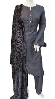 Black Wool Mix Palachi Shawl 3PC Shalwar Kameez Dress SS3833