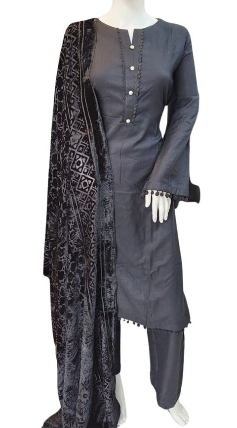 Black Wool Mix Palachi Shawl 3PC Shalwar Kameez Dress SS3833