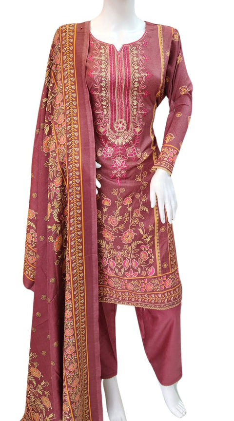 Maroon Winter Dhanak Shawl 3PC Shalwar Kameez Dress SS3845