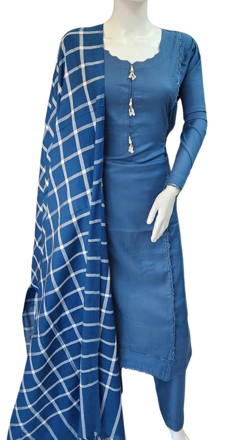 Blue Wool Mix Winter Shawl 3PC Shalwar Kameez Dress SS3823