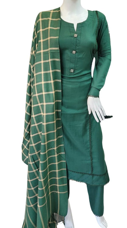 Green Wool Mix Winter Shawl 3PC Shalwar Kameez Dress SS3820