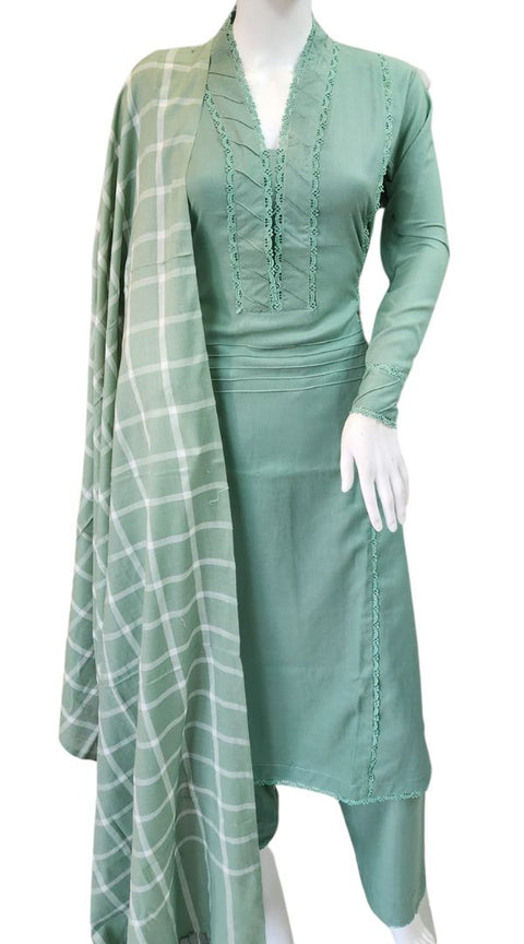 Green Wool Mix Winter Shawl 3PC Shalwar Kameez Dress SS3819