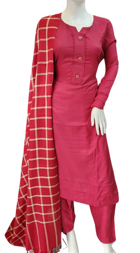 Red Wool Mix Winter Shawl 3PC Shalwar Kameez Dress SS3821