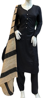 Black Wool Mix Winter Shawl 3PC Shalwar Kameez Dress SS3813