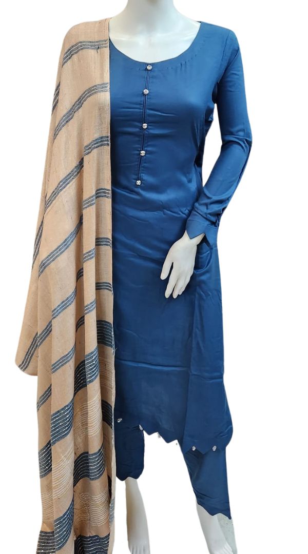 Blue Wool Mix Winter Shawl 3PC Shalwar Kameez Dress SS3816