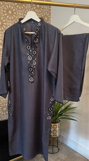 Grey 2PC Linen Shalwar Kameez Dress SS3873