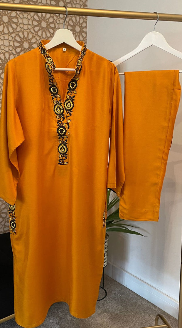 Mustard  2PC Linen Shalwar Kameez Dress SS3872