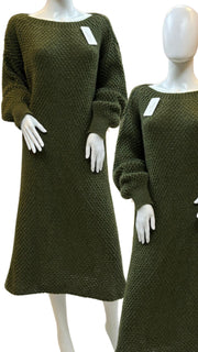 Green Knitwear Textured Winter Dress WC017