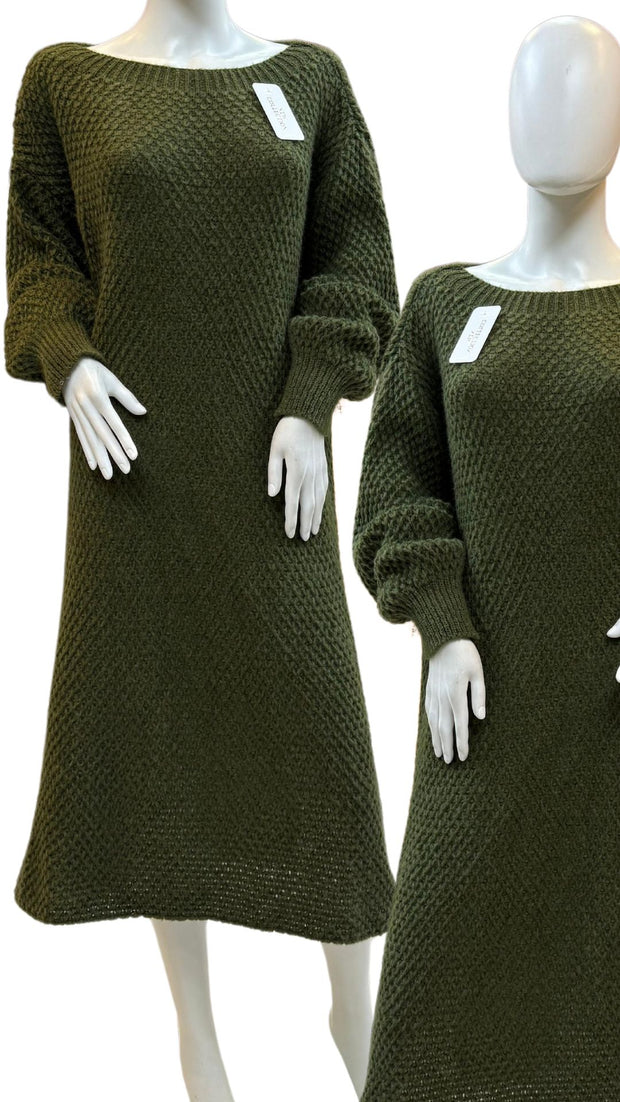 Green Knitwear Textured Winter Dress WC017