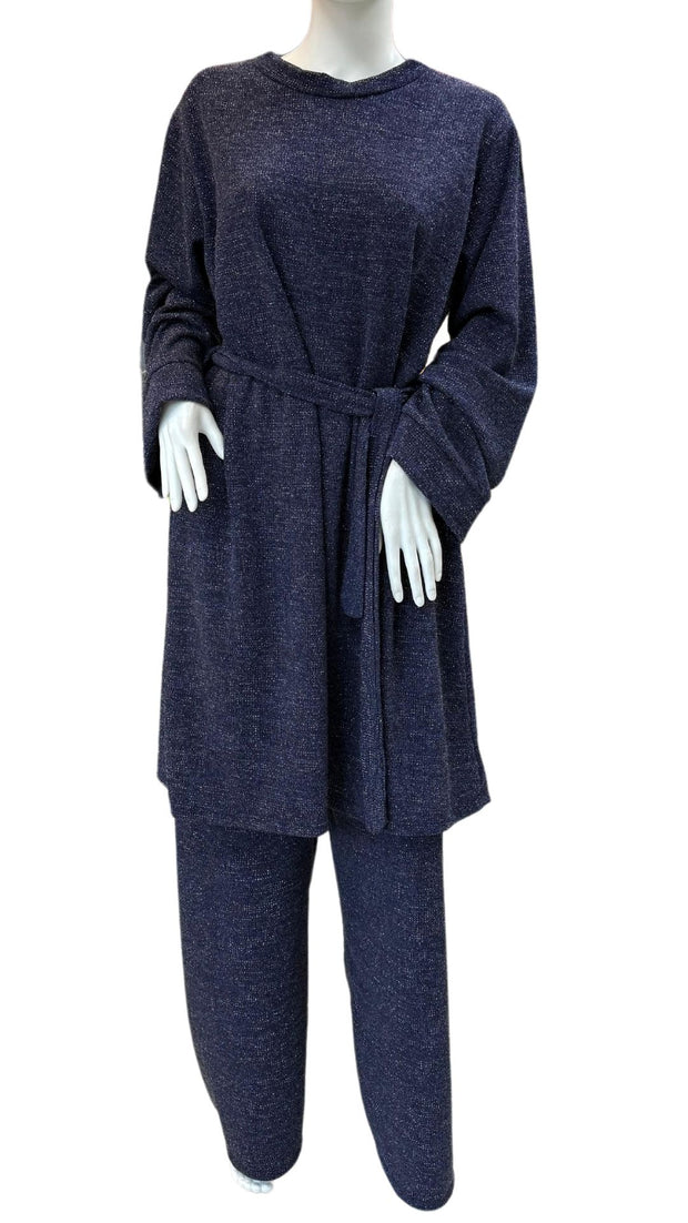 Shimmer Navy Corduroy Textured Winter Co-ord two Piece WC021