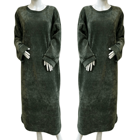 Khaki Velvet corduroy Winter Co-ord Long Dress WC015